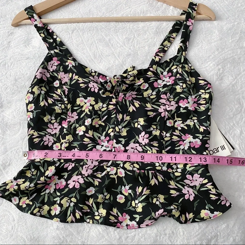 NWT Bar III Floral Cropped Peplum Cut Out Bow Chest Tank Top - Picture 6 of 11